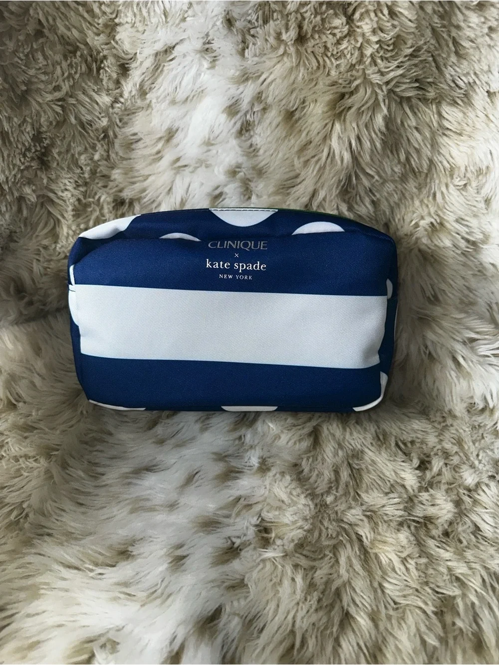 Clinique x Kate Spade Navy Blue White Striped Polka Dot Cosmetic Makeup Bag